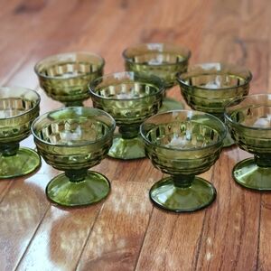 Vintage Low Sherbet American - Olive Green - by FOSTORIA - Set of 8 - Great Set!